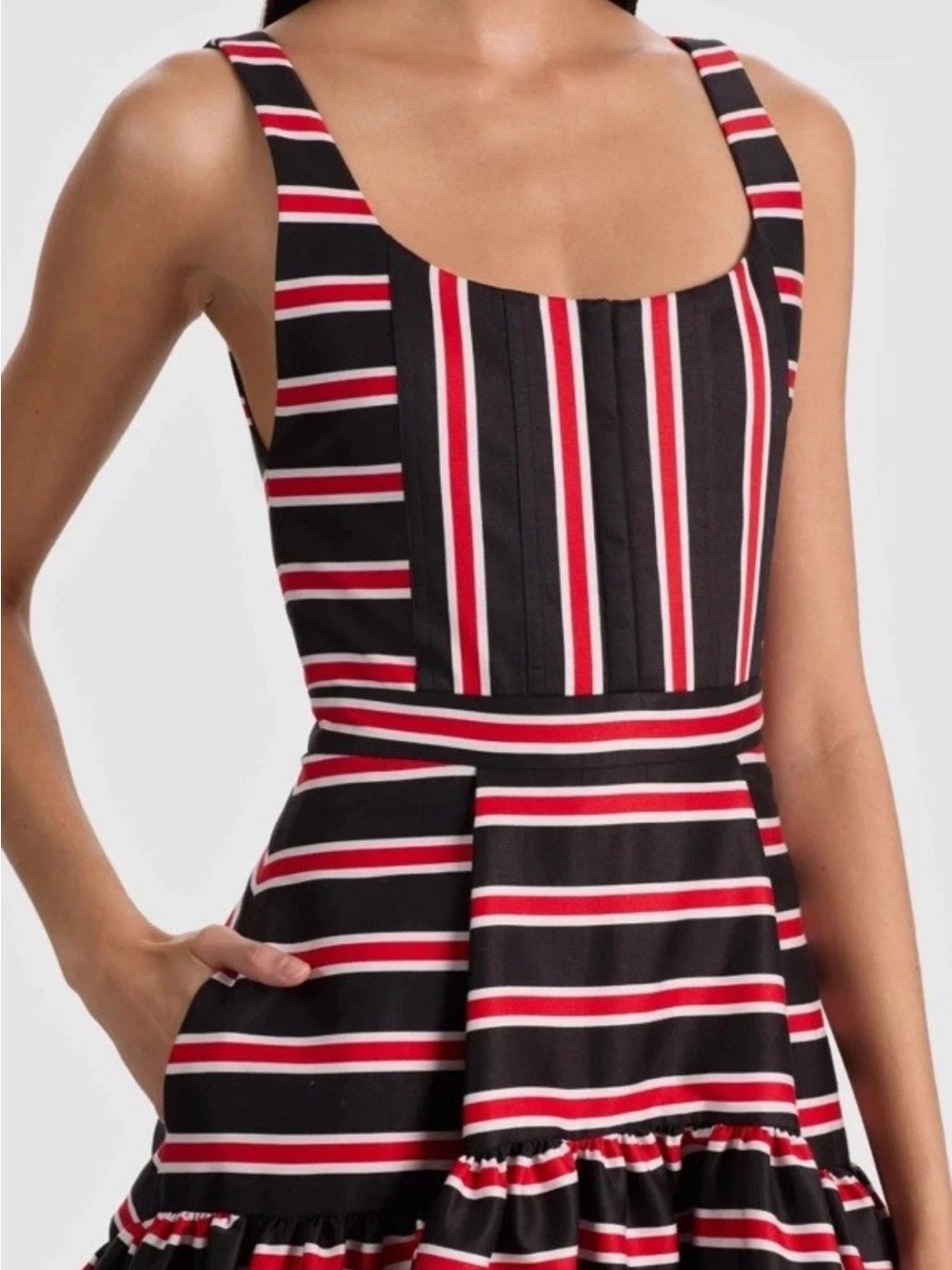 ALICE & OLIVIA DIANA TEAKWOOD STRIPE STRUCTURED MIDI DRESS NWT $660 Sz 4 - Picture 3 of 15